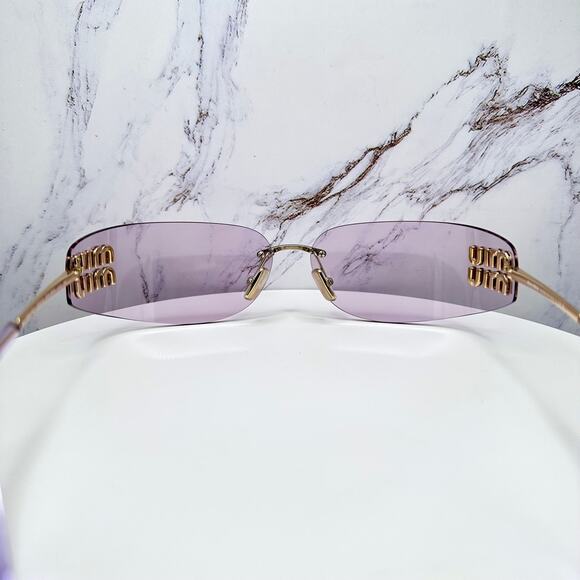 New MIU MIU Sunglasses Pale Gold Pink Lens Wrap Rimless AUTHENTIC Runway 2025 - Picture 13 of 16